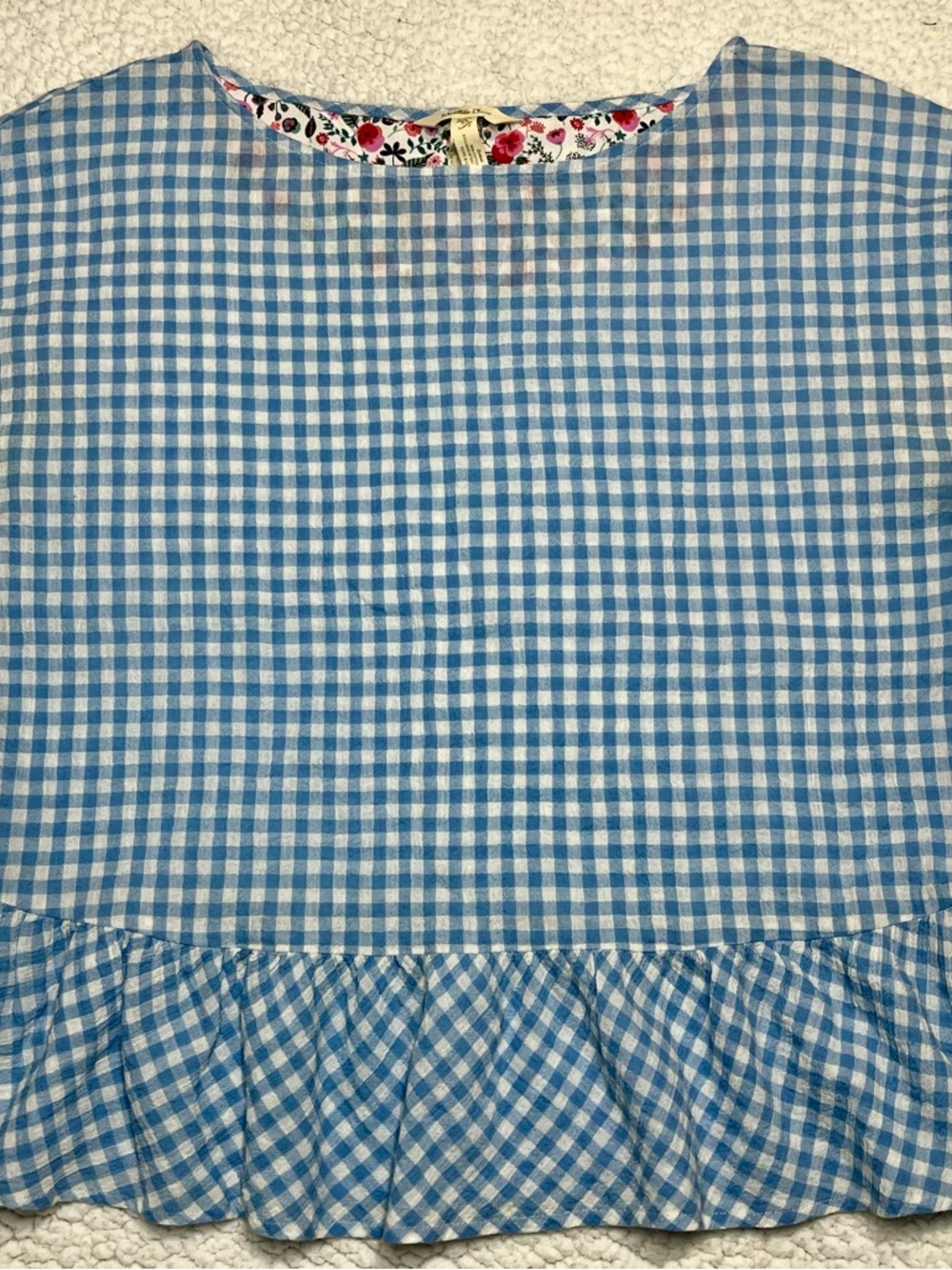 Matilda Jane Blue and White Gingham Top with Floral Trim